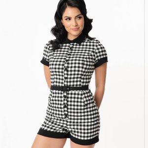 Unique Vintage Black & White gingham patsy romper Halloween Goth